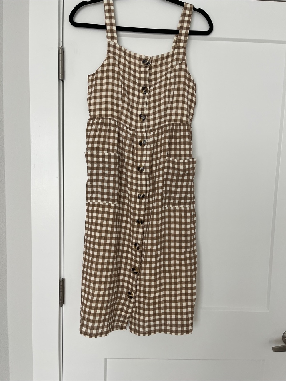 Main Street Exchange Brown and White Gingham Button-Front Sundress size xs